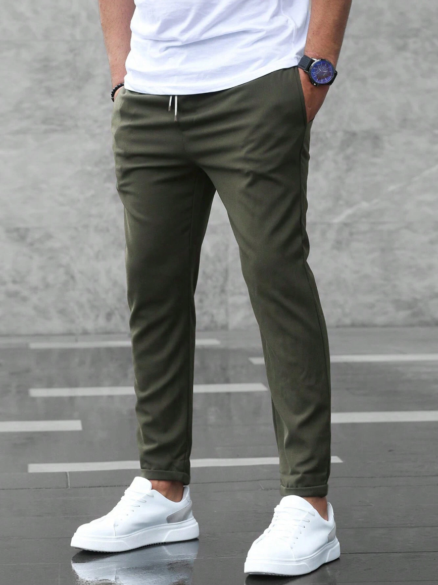 Pantalon met hoge taille en verstelbaar koord